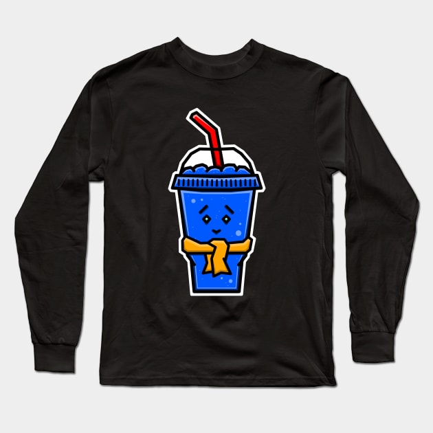 Cute Ice Slushie in Blue Raspberry Flavour Wearing a Scarf - Blue Slushy Long Sleeve T-Shirt by Bleeding Red Paint